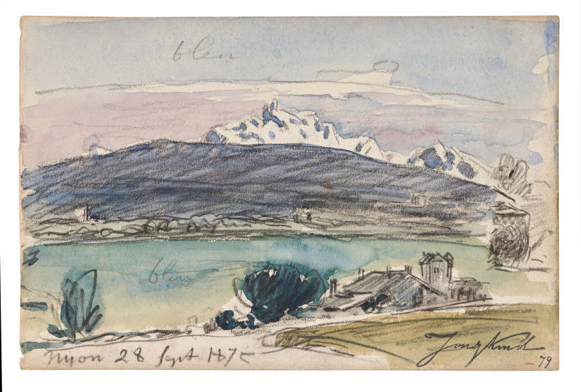 Johan Barthold JONGKIND 1819 - 1891 Paysage de Nyon - 1875 Aquarelle et crayon sur papier