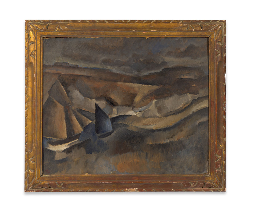Rodolphe T. BOSSHARD 1889- 1960 Paysage (Voiliers sur la côte) - circa 1920 Huile sur carton