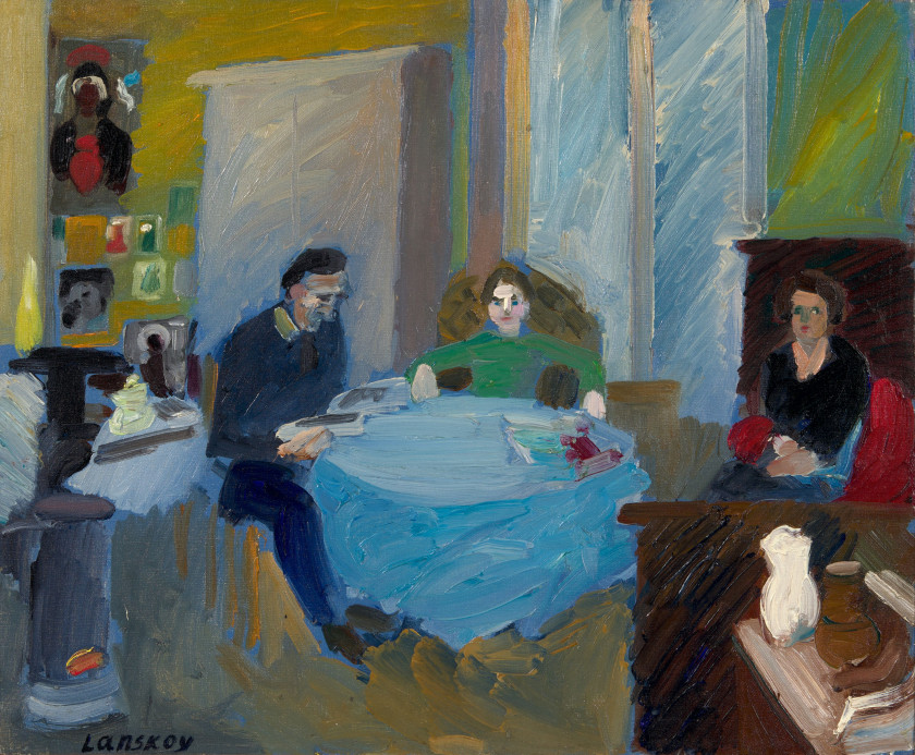 André LANSKOY 1902 - 1976 Famille autour d'une table Huile sur toile