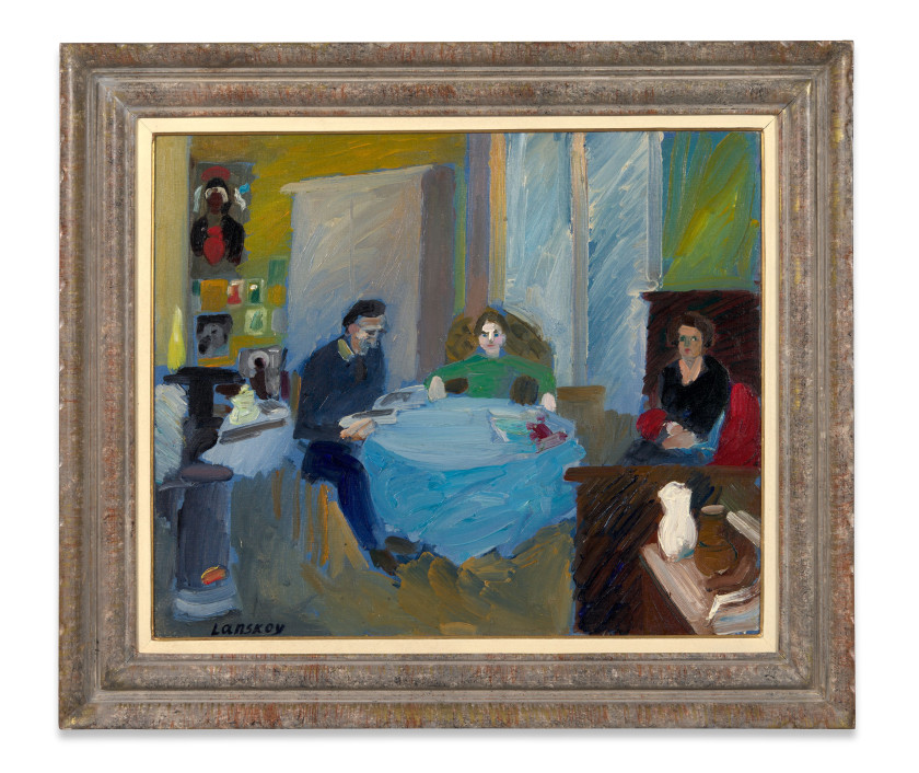 André LANSKOY 1902 - 1976 Famille autour d'une table Huile sur toile