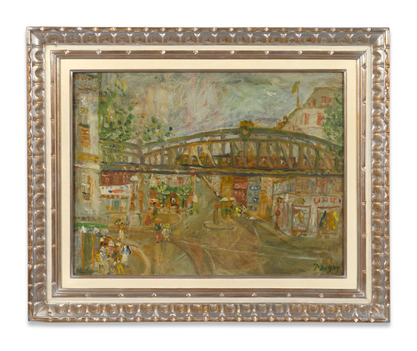 Jean Puni dit POUGNY 1892 - 1956 Paysage parisien au pont de métro - circa 1929-1930 Huile sur toile