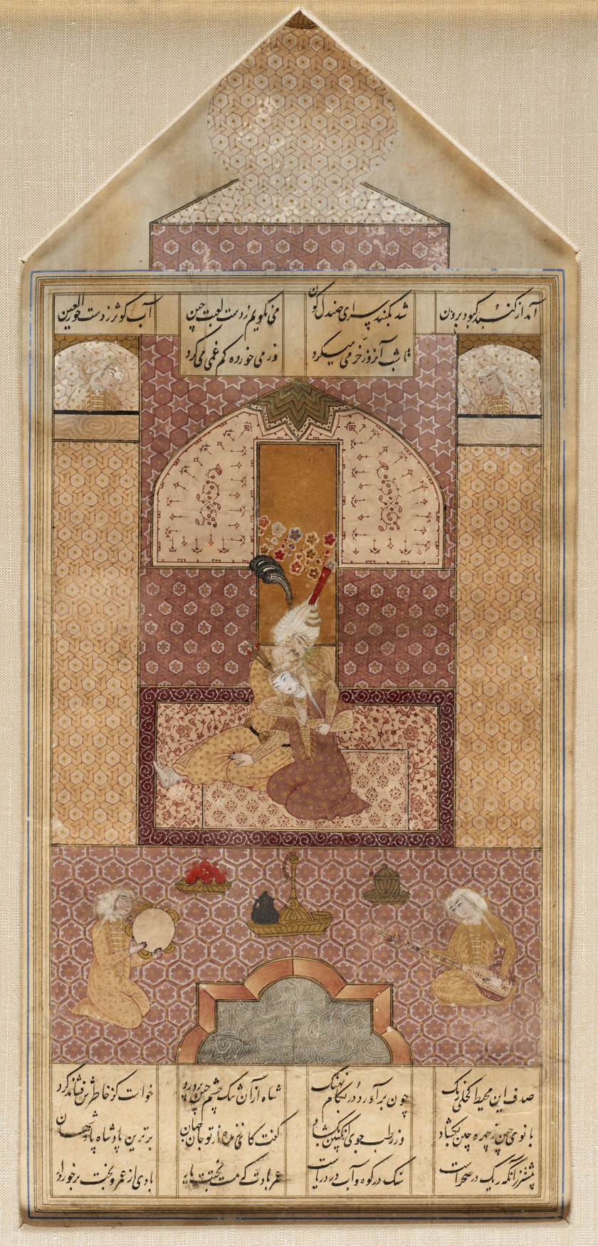 QUATRE FEUILLETS ILLUSTRÉS DU HAFT PAYKAR DE NIZAMI (M. 1209) REPRÉSENTANT LES VISITES DE BAHRAM GUR  Shiraz, Iran safavide, premièr...