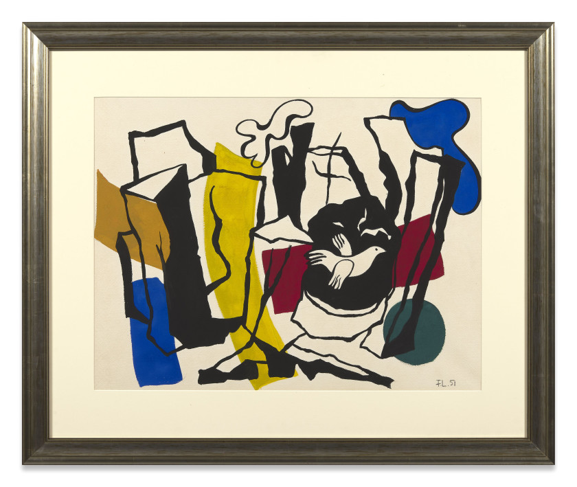 Fernand LEGER 1881 - 1955 Oiseau et troncs d’arbre – 1951 Gouache et crayon sur papier