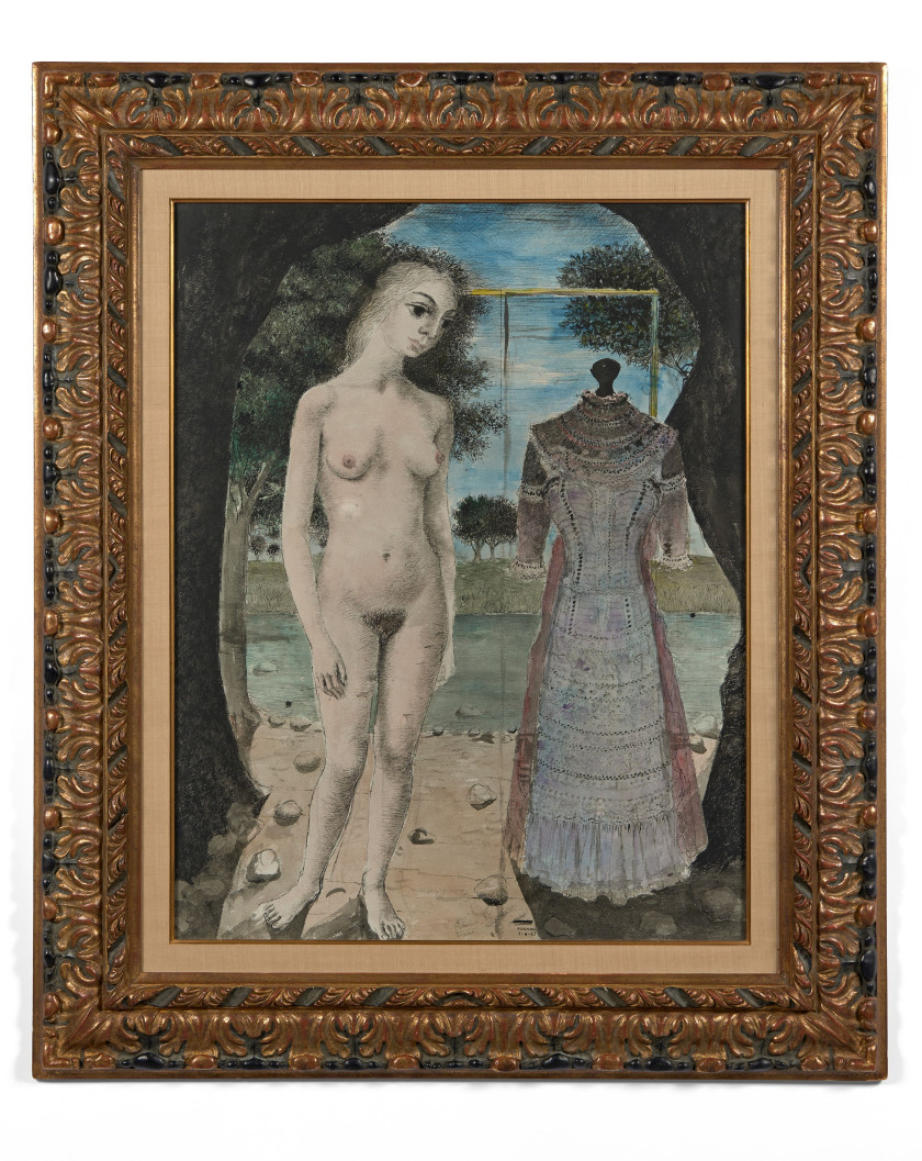 Paul DELVAUX 1897- 1994 La robe du dimanche - 1967 Aquarelle et encre sur papier