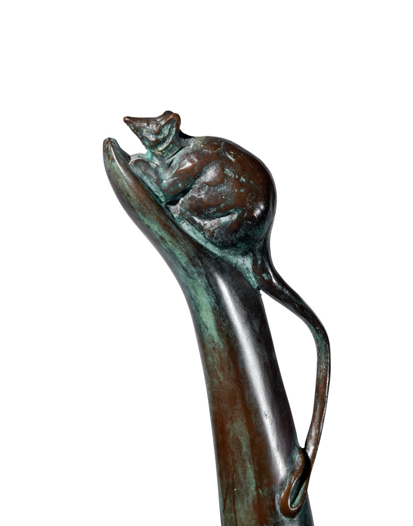 Salvador DALI 1904 - 1989 Ballerine, hommage à Margot Fonteyn ou Femme à la souris - 1972 Bronze à patine brune et nuances de vert a...