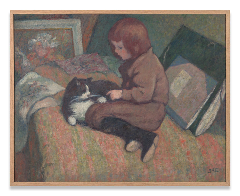 Georges d' ESPAGNAT 1870-1950 L'Enfant au chat - 1898 Huile sur toile