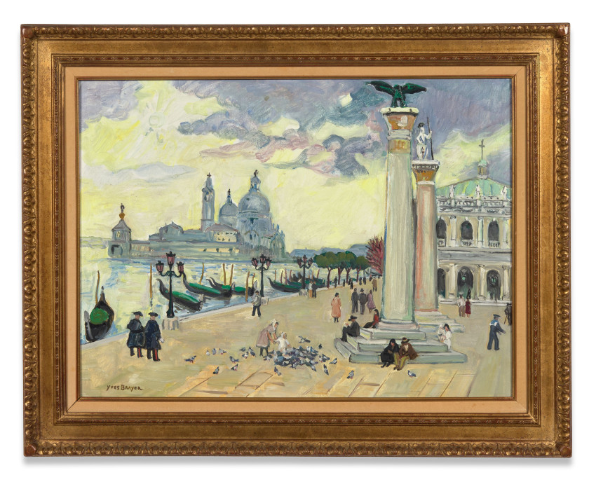 Yves BRAYER 1907- 1990 Après-midi sur la piazzetta, Venise - 1983 Huile sur toile