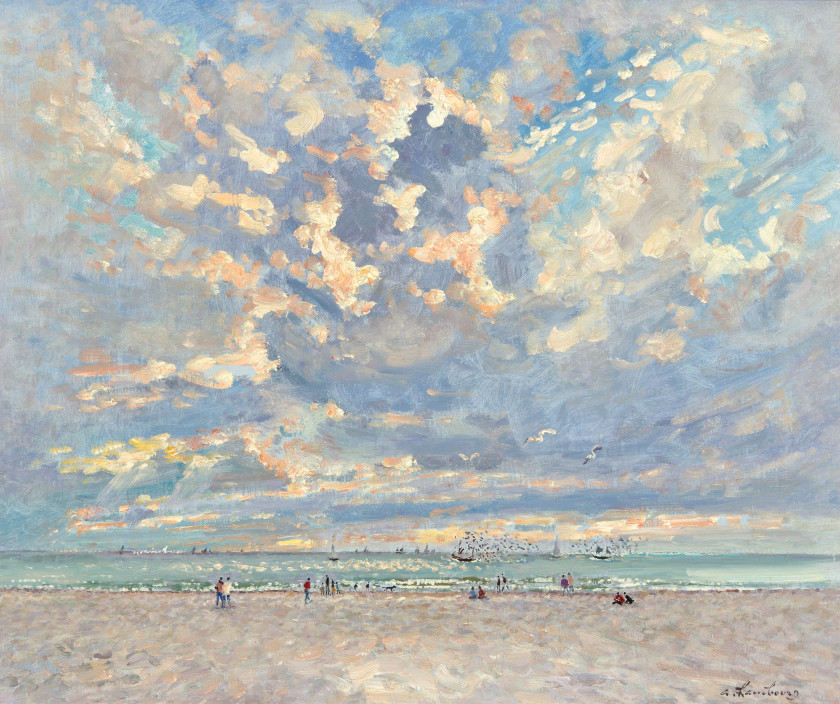 André HAMBOURG 1909 - 1999 A marée basse en fin de saison - 1983 Huile sur toile