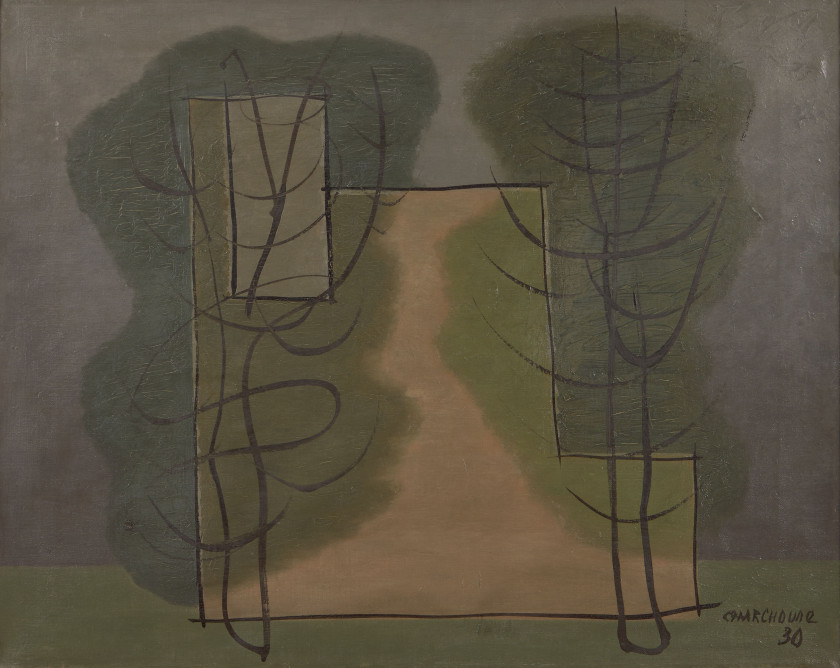 Serge CHARCHOUNE 1888 - 1975 Paysage - arbres et maison ou La maison du peintre - 1930 Huile sur toile