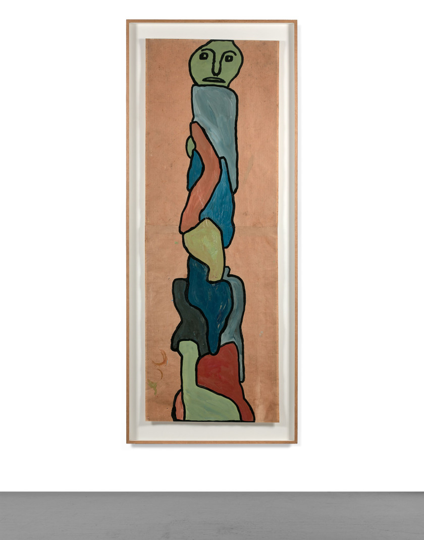 ¤ Gaston CHAISSAC (1910 - 1964) Totem-Composition W4 - 1960 Ripolin sur deux feuilles de papier kraft