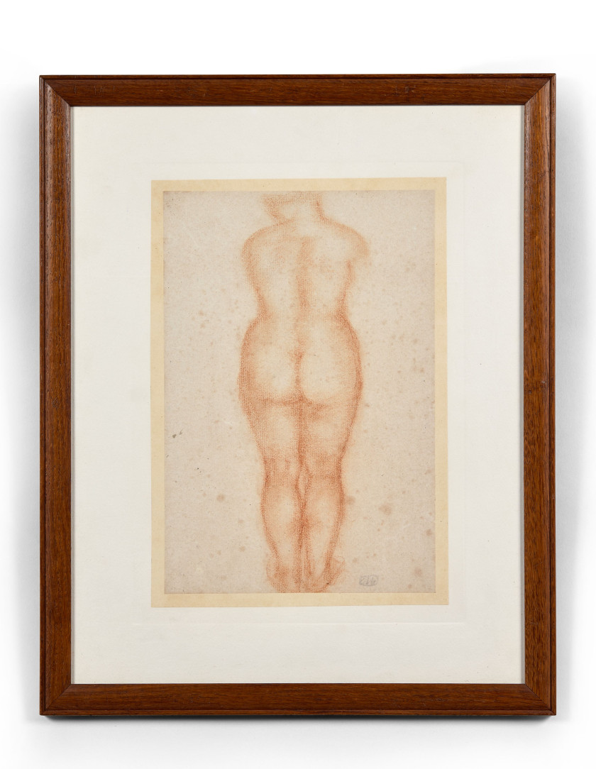 ¤ Aristide MAILLOL 1861-1944 Nu de dos - circa 1930 Sanguine sur papier contrecollé sur carton