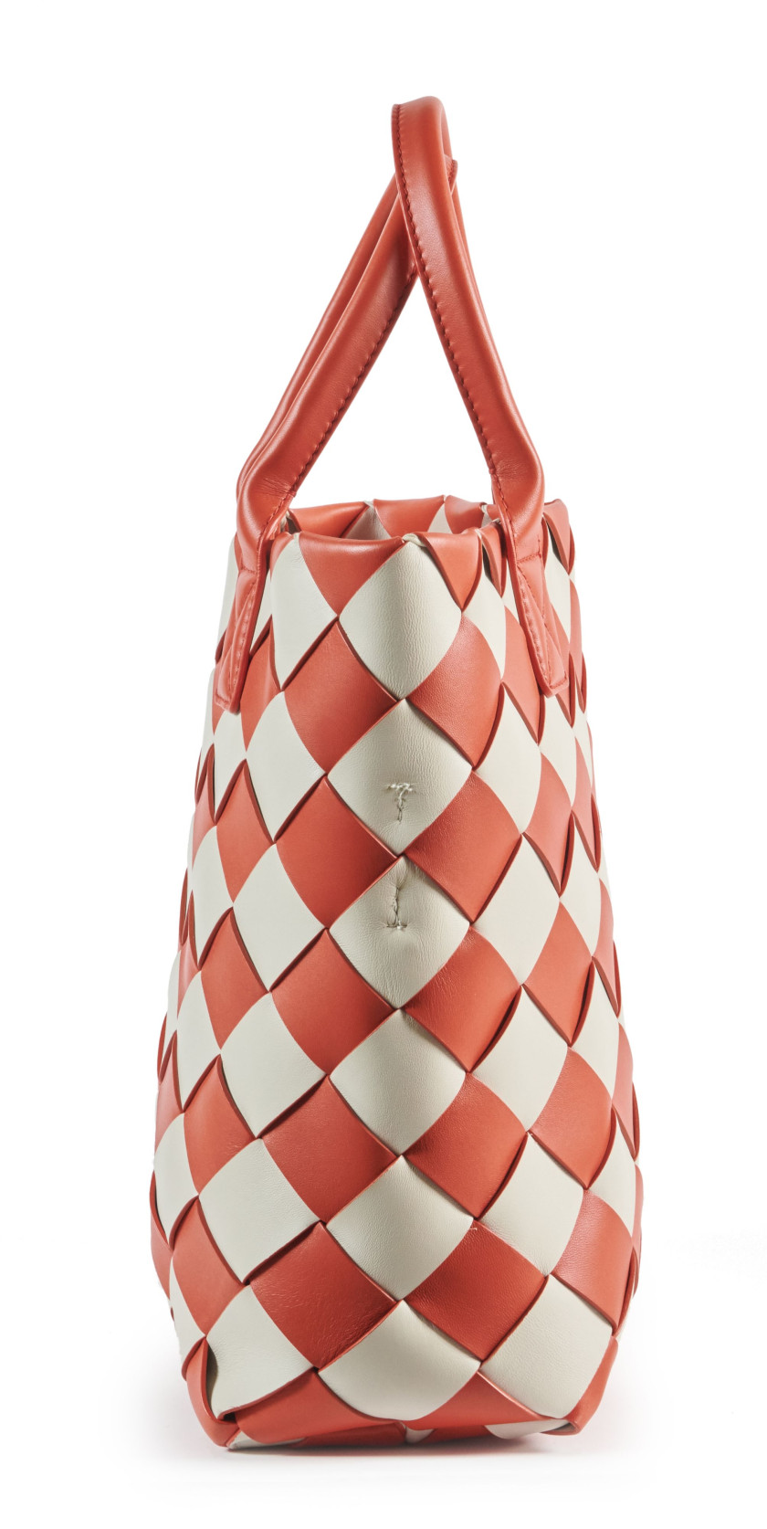 BOTTEGA VENETA  Sac Cuir de veau à motif Intrecciato orange et blanc Dimensions : 27 x 36 x 15 cm Bandoulière amovible ...