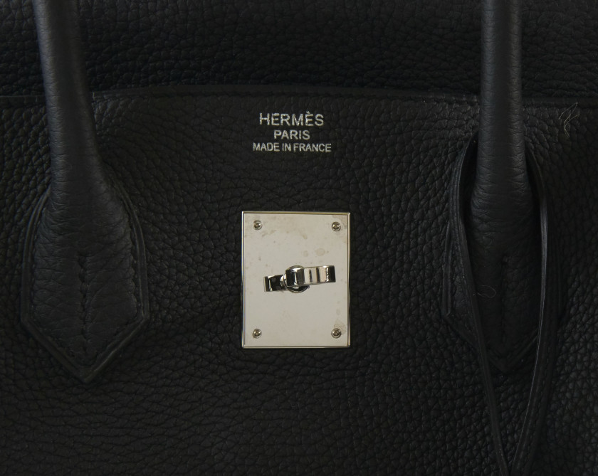 HERMÈS Édition Limitée 2017  Sac BIRKIN VERSO 35  Taurillon Clémence noir Intérieur en chèvre Bleu Agate Garniture mét...