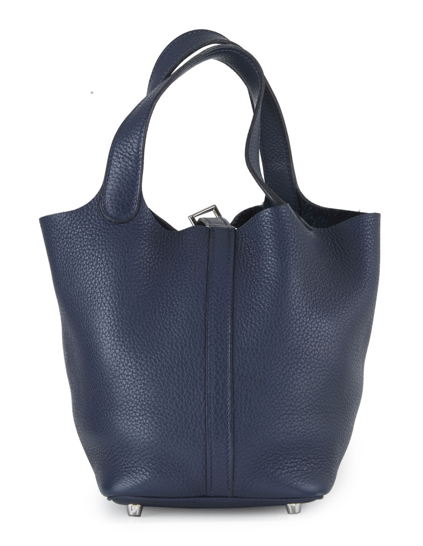 HERMÈS 2010  Sac PICOTIN LOCK 18 Taurillon Clémence Bleu Nuit Garniture métal argenté palladié  PICOTIN LOCK 18 bag ...