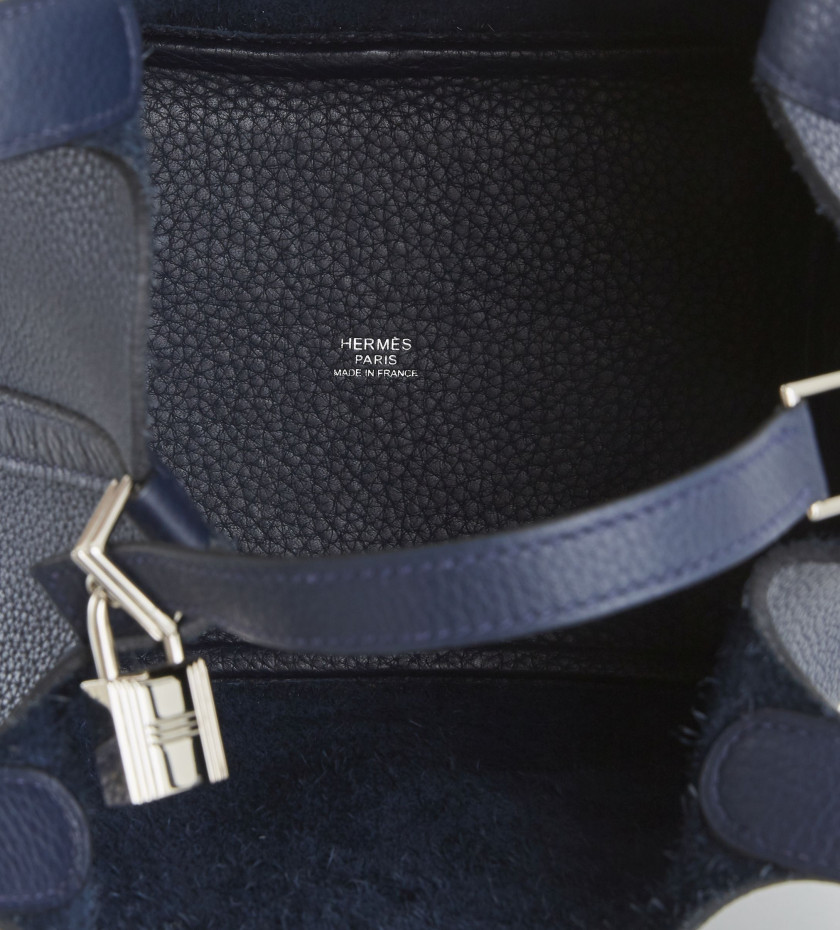 HERMÈS 2010  Sac PICOTIN LOCK 18 Taurillon Clémence Bleu Nuit Garniture métal argenté palladié  PICOTIN LOCK 18 bag ...