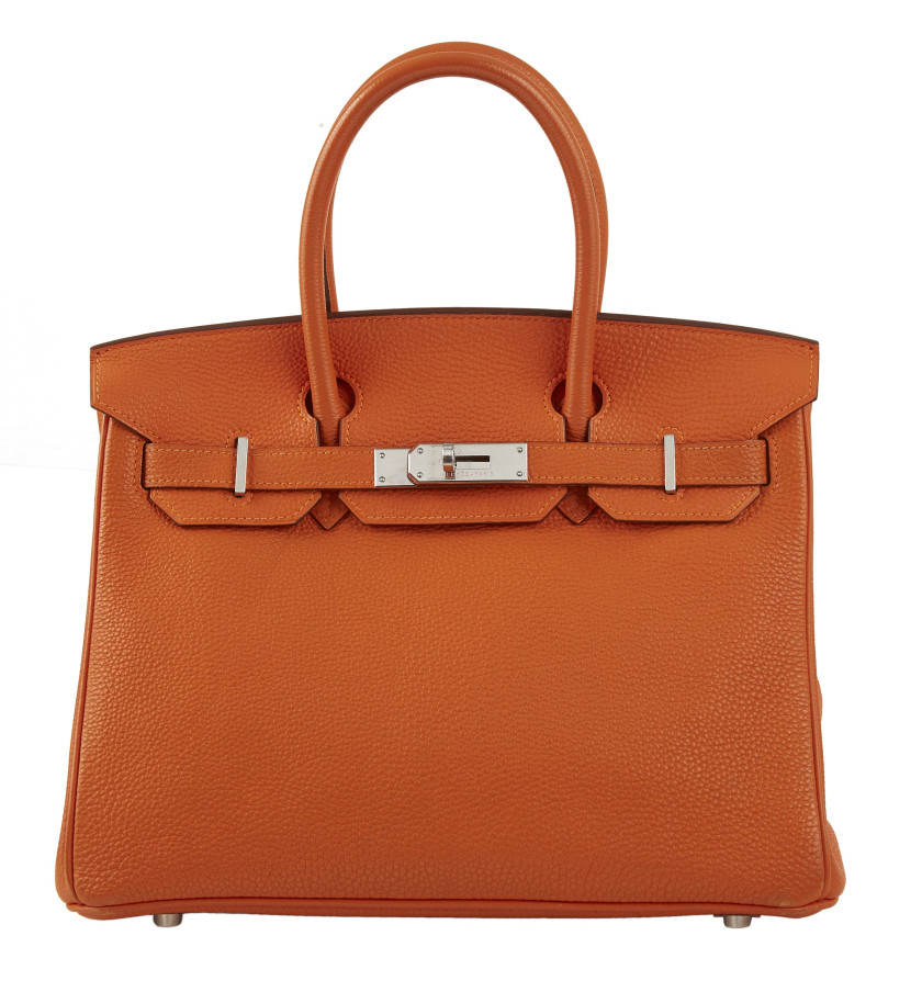 HERMÈS 2004  Sac BIRKIN 30 Veau Togo orange Garniture métal argenté palladié  BIRKIN 30 bag Orange Togo calfskin lea...