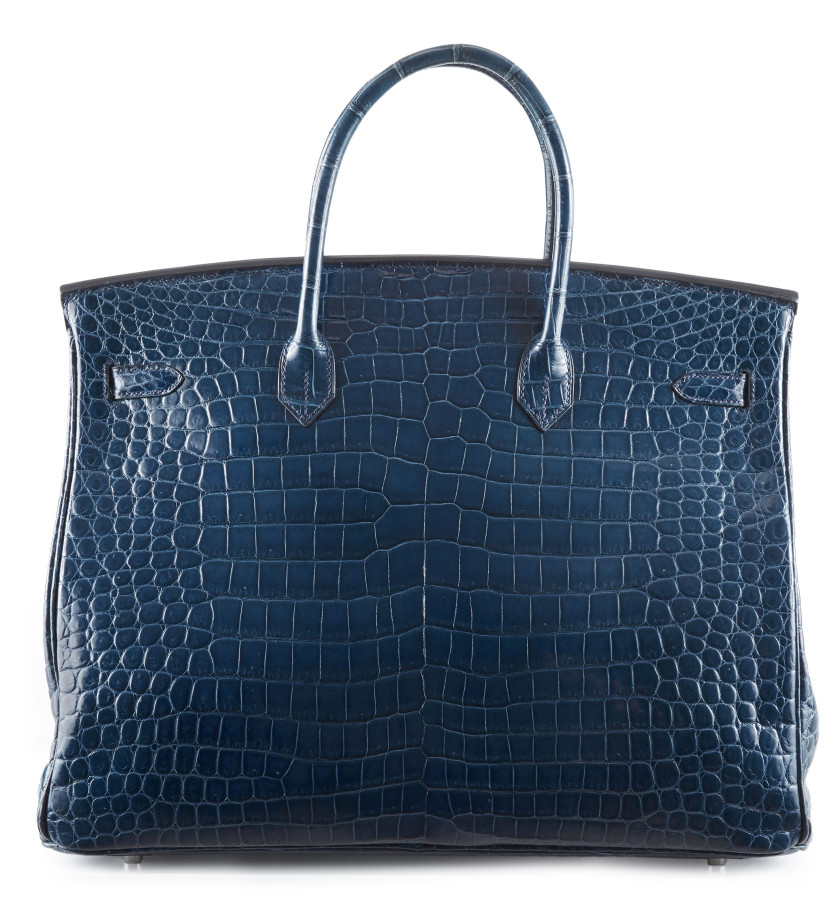 HERMÈS 2006  Sac BIRKIN 40 Crocodile d'estuaire lisse Bleu Roi (Crocodylus porosus) II/B Garniture métal argenté palladi...