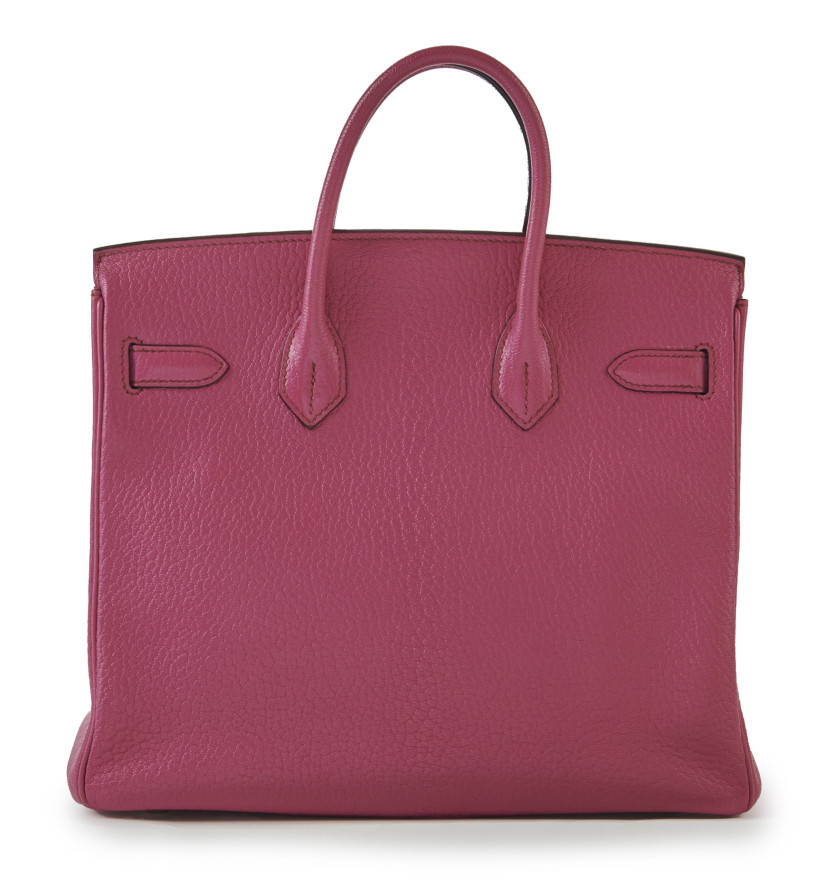 HERMÈS 2006  Sac HAUT À COURROIES 28 Chèvre Fuchsia Garniture métal argenté ruthénium  HAUT À COURROIES 28 bag Fuchs...