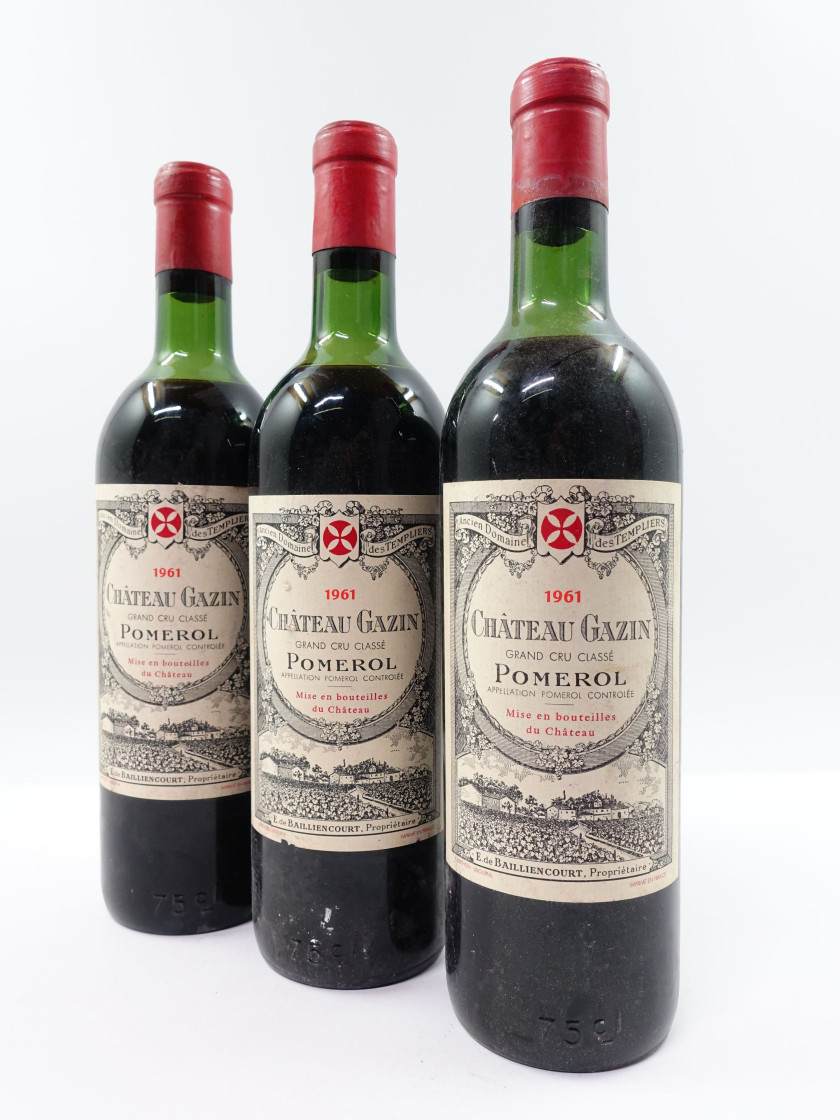 3 bouteilles CHÂTEAU GAZIN 1961 Pomerol (haute épaule