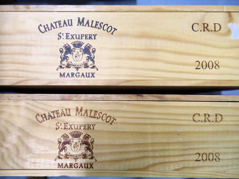 12 bouteilles CHÂTEAU MALESCOT SAINT EXUPERY 2008 3è GC Margaux (2x6) Caisse bois d'origine