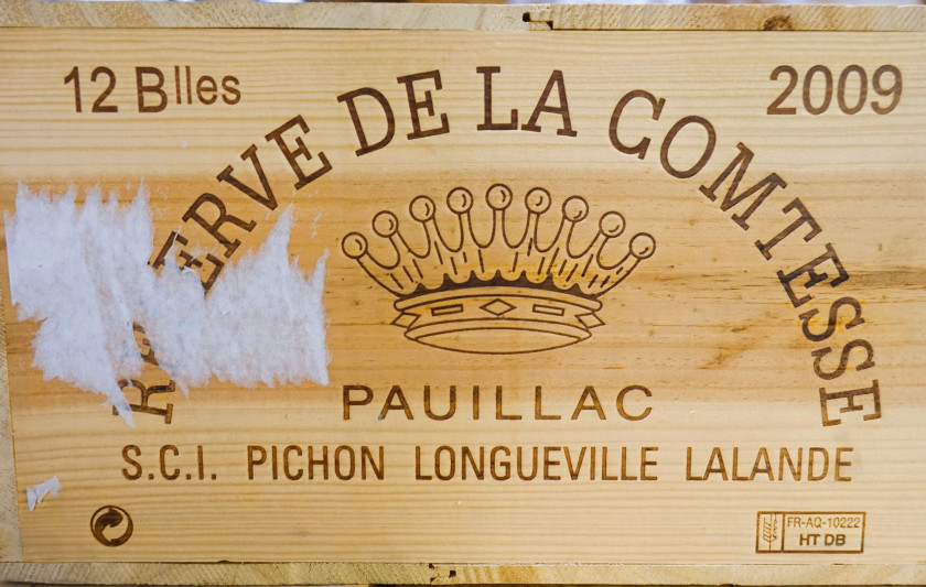 12 bouteilles RESERVE DE LA COMTESSE 2009 Pauillac Caisse bois d'origine