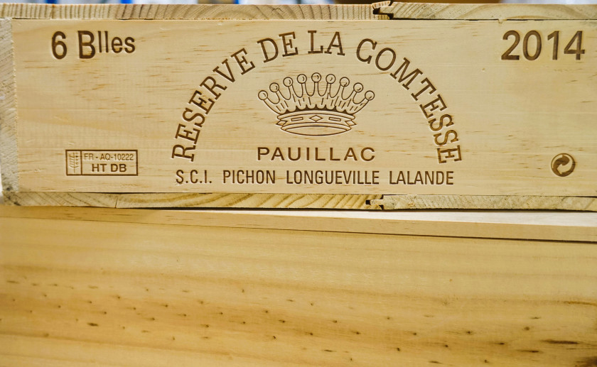 6 bouteilles RESERVE DE LA COMTESSE 2014 Pauillac Caisse bois d'origine