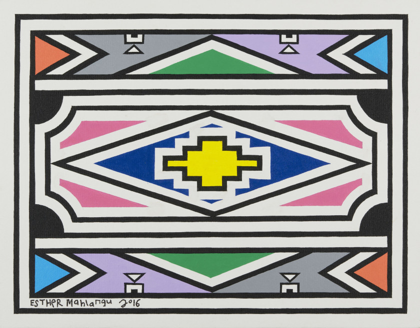 Esther MAHLANGU Née en 1935 - Afrique du Sud Ndbele Abstract 66, 2016 Acrylique sur toile