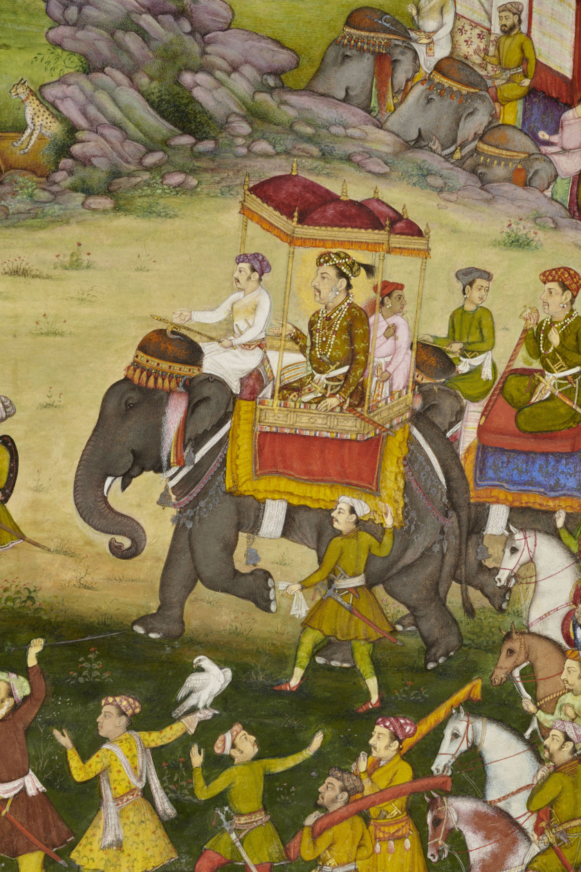L'EMPEREUR JAHANGIR A DOS D'ÉLÉPHANT  Inde du nord, vers 1900