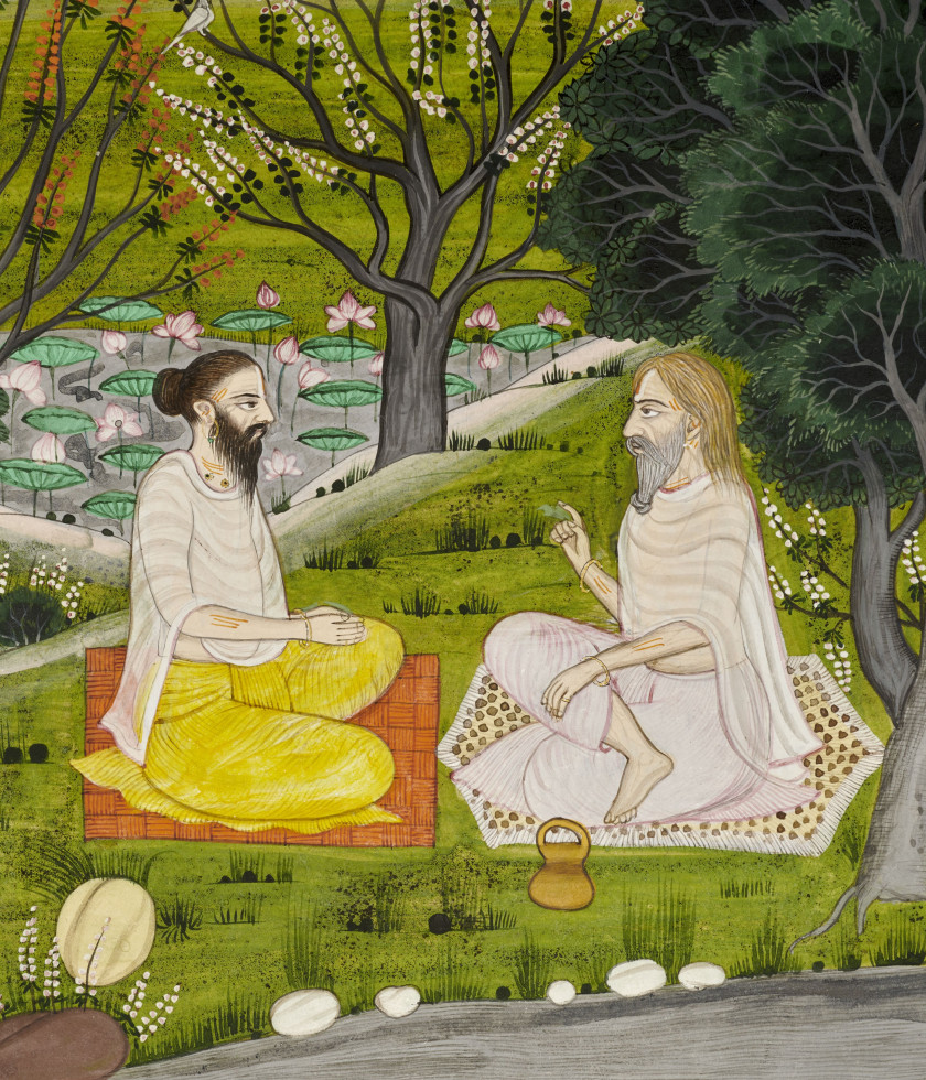 LE SAGE VALMIKI ET SON DISCIPLE  École pahari, Inde du nord, seconde moitié XIXe siècle