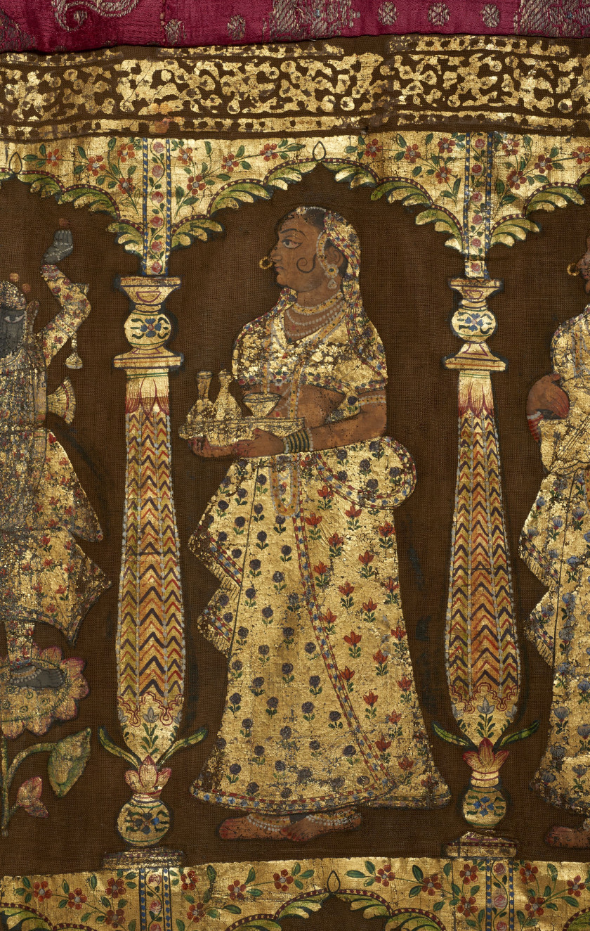 RARE PICCHVAI DE KRISHNA ET DES GOPIS  Probablement Deccan, Inde centrale, fin XVIIIe siècle