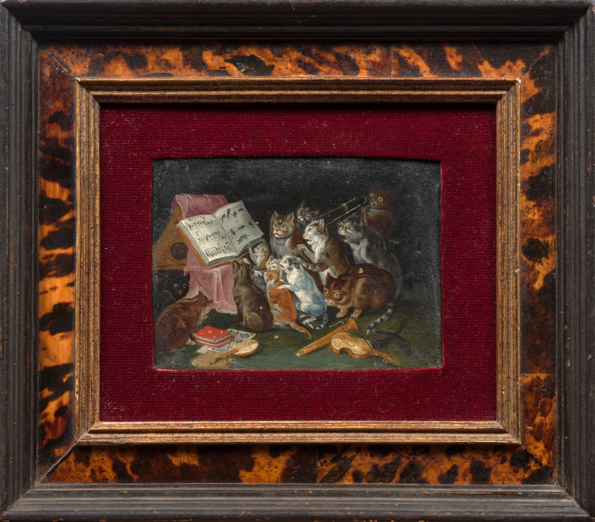 Ferdinand van KESSEL Anvers, 1648 - Breda, 1696 Concert de chats Huile sur cuivre