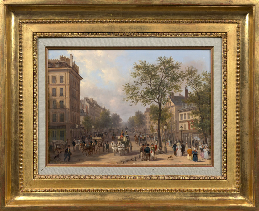 Giuseppe CANELLA Vérone, 1788 - Florence, 1847 Le boulevard des Italiens, Paris Huile sur carton