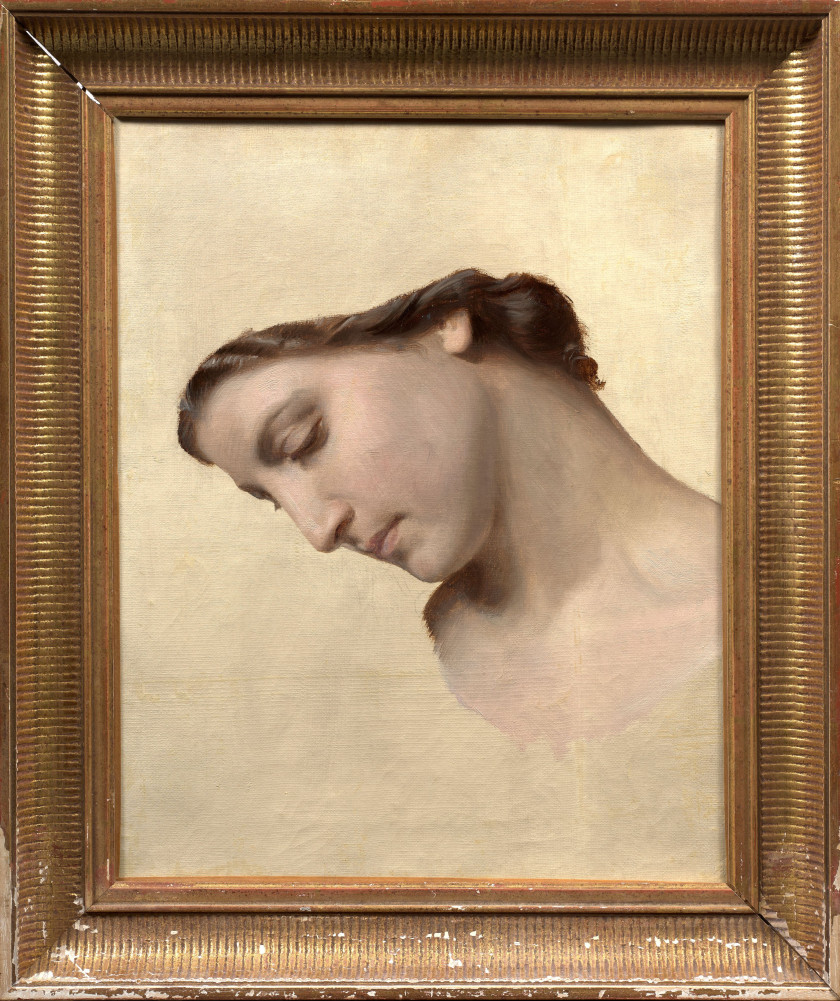 William Adolphe BOUGUEREAU La Rochelle, 1825 - 1905 Tête féminine, étude pour l'Amour fraternel Huile sur toile (Toile d'origine)