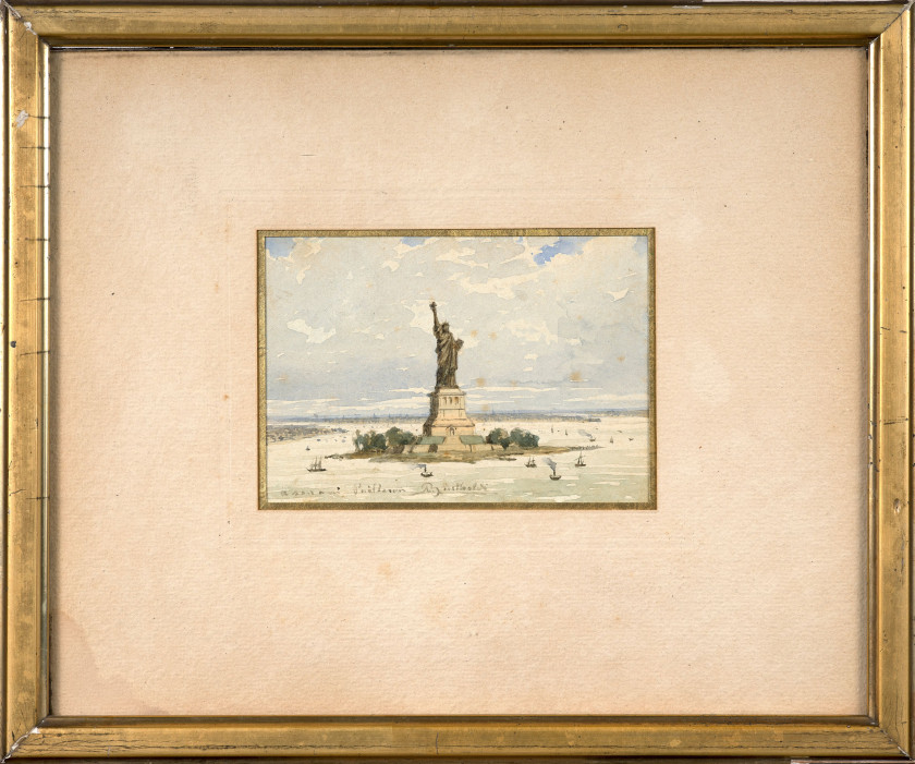 Frédéric-Auguste BARTHOLDI Colmar, 1834 - Paris, 1904 Vue de la statue de la Liberté dans la baie de New York Aquarelle