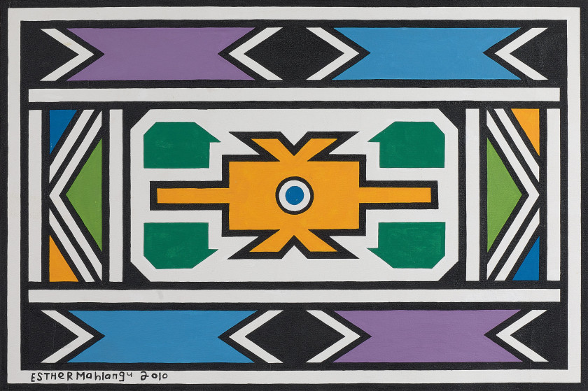 ¤ Esther MAHLANGU (Sud-Africaine - Née en 1935) Ndebele abstract - 2010 Acrylique sur toile