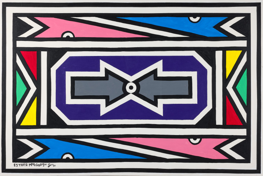 Esther MAHLANGU (Sud-Africaine - Née en 1935) Ndebele abstract 53 - 2010 Acrylique sur toile