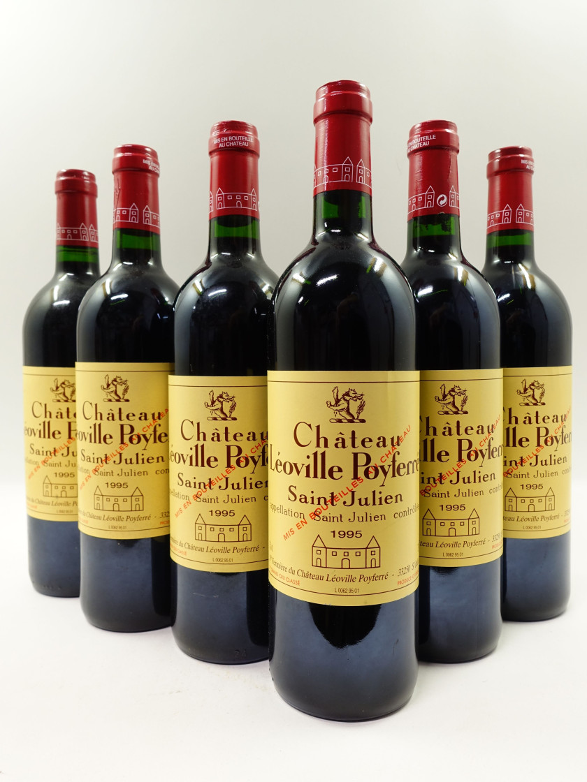 6 bouteilles CHÂTEAU LEOVILLE POYFERRE 1995 2è GC Saint Julien (étiquettes léger tachées