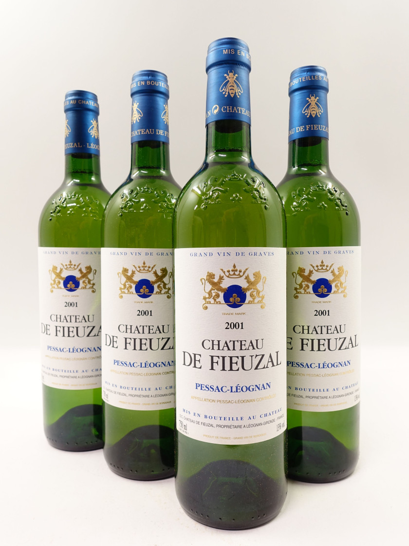 12 bouteilles CHÂTEAU DE FIEUZAL 2001 (blanc) CC Pessac Léognan Caisse bois d'origine