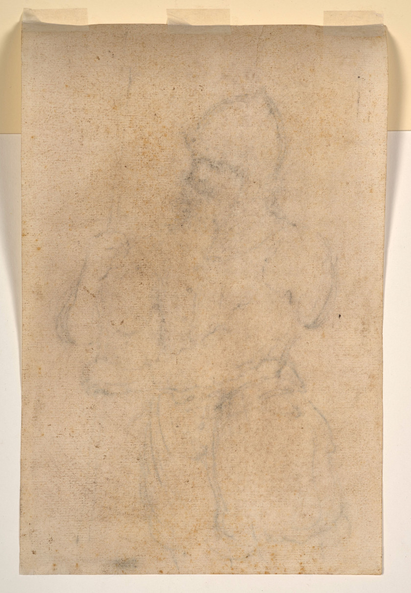 Giovanni Francesco BARBIERI, dit Il GUERCINO Cento, 1591 - Bologne, 1666 Etude de soldat tenant une lance Plume et encre brune