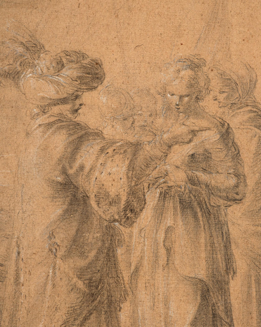 Laurent de LA HYRE Paris, 1606 - 1656 Cyrus confie un commandement à Abradate Pierre noire, estompe et rehauts de craie blanche sur...