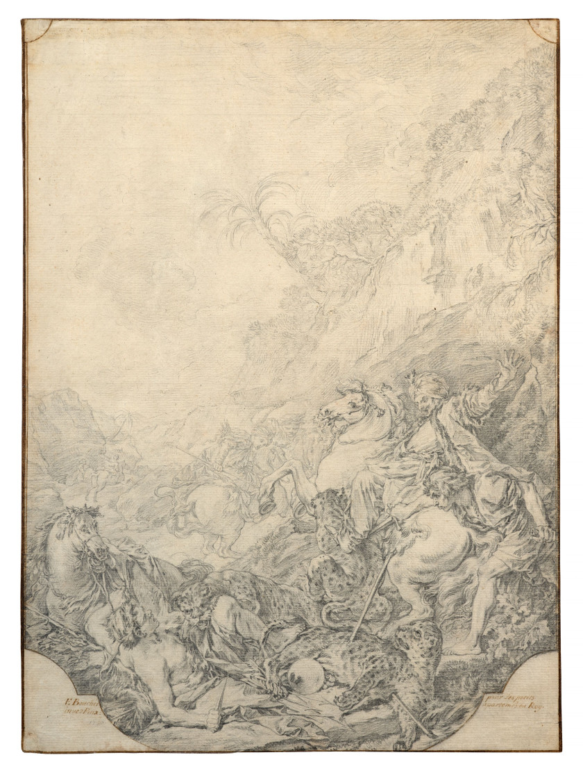 Jean-Jacques FLIPART Paris, 1719 - 1782 La chasse du léopard, d'après François Boucher Crayon noir, estompe