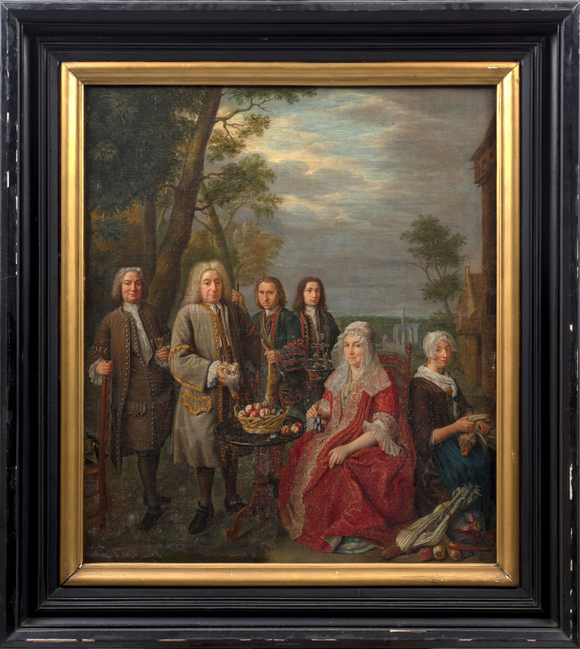 Pieter SNYERS Anvers, 1681 -1752 La famille Auvray devant sa propriété Huile sur toile