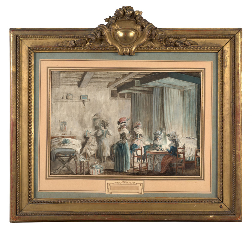 Nicolas LAFRENSEN, dit LAVREINCE Stockholm, 1737 - 1807 La toilette des dames de compagnie Aquarelle gouachée sur trait de crayon no...