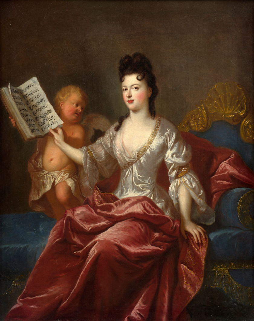 ¤ François de TROY Toulouse, 1645 - Paris, 1730 Portrait de Catherine de La Boissière, née Loison, tenant le manuscrit d'une sarabande