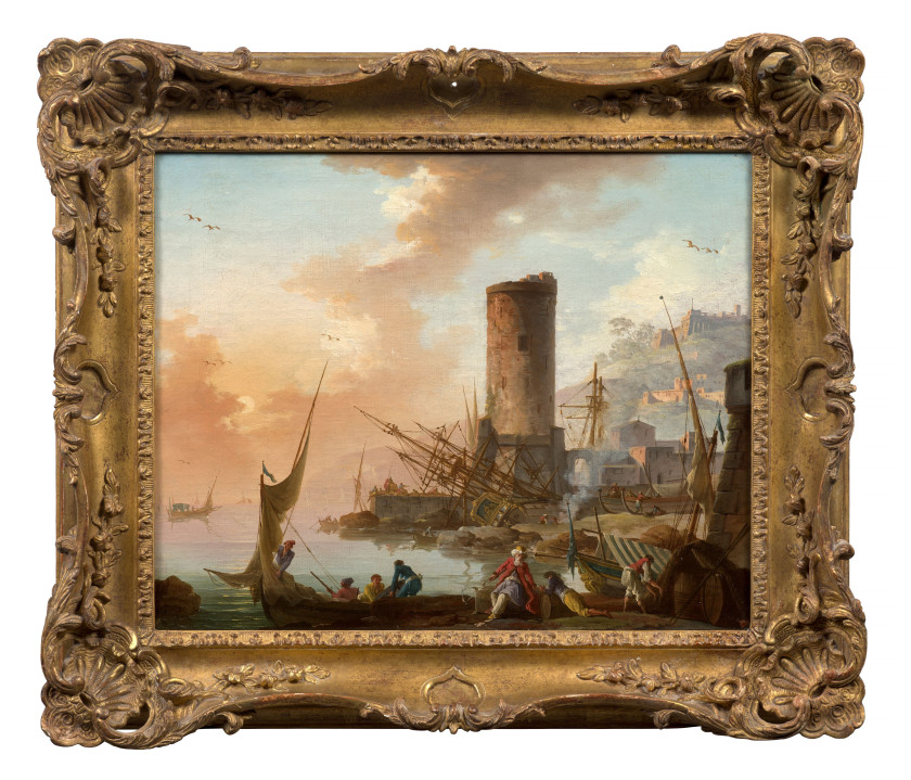 Charles-François LACROIX, dit LACROIX de MARSEILLE Marseille (?), vers 1700 - Berlin, 1782 Port méditerranéen animé de pêcheurs et m...