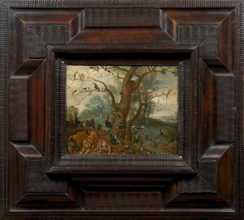 Ecole flamande du XVIIe siècle Entourage de Jan Brueghel le Jeune Le Paradis terrestre Huile sur cuivre