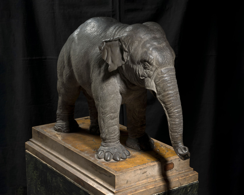 Ecole probablement romaine vers 1800   Eléphant d'Asie Pierre grise sculptée