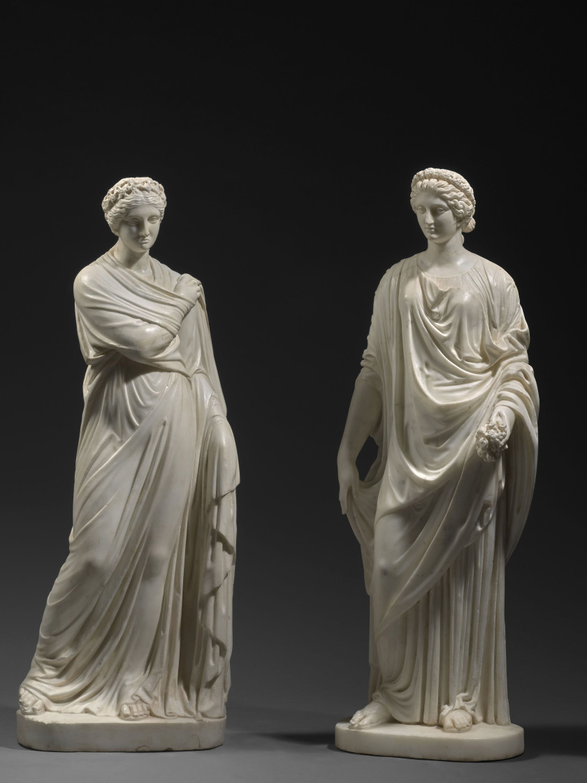 Ecole romaine vers 1800, d'après l'antique  Ensemble de quatre figures féminines antiques : Cérès, la Flore Capitoline, la Pudeur et.