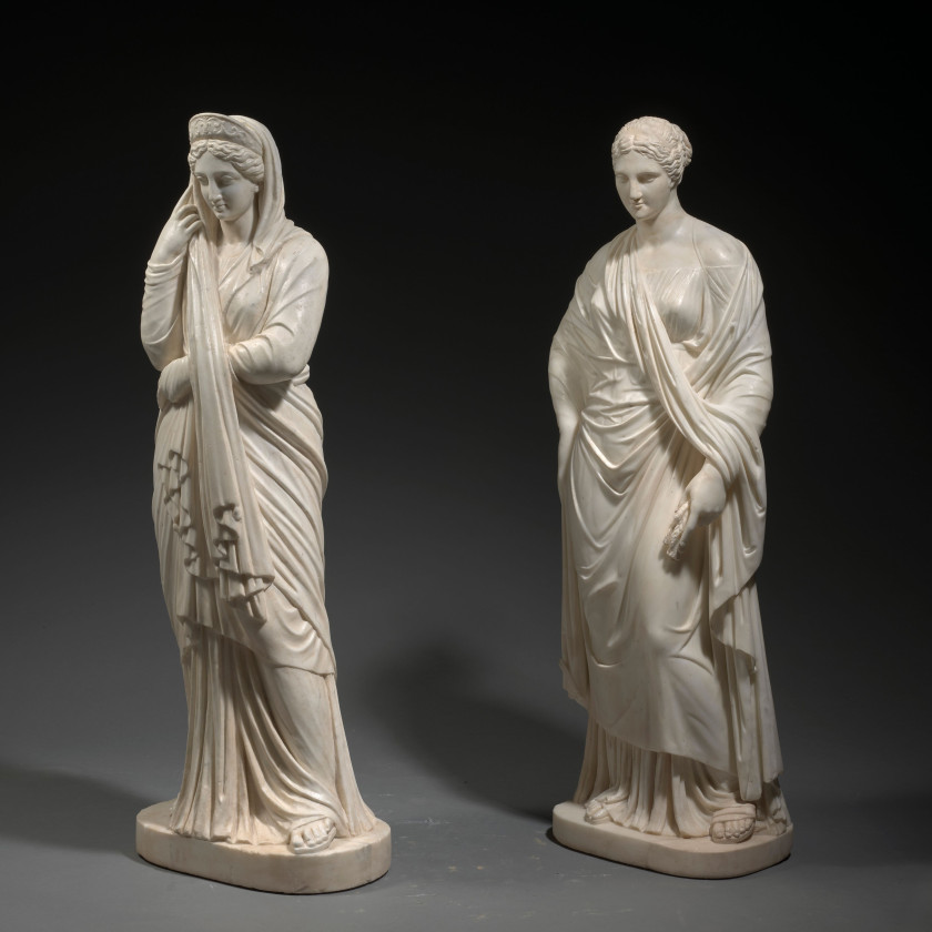 Ecole romaine vers 1800, d'après l'antique  Ensemble de quatre figures féminines antiques : Cérès, la Flore Capitoline, la Pudeur et.