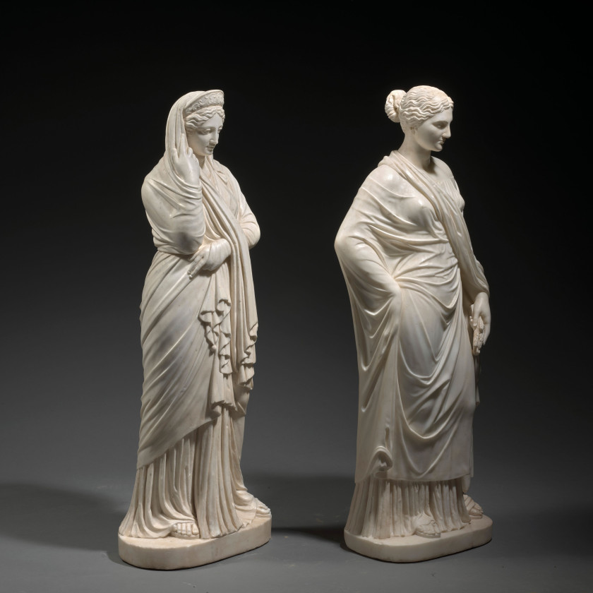 Ecole romaine vers 1800, d'après l'antique  Ensemble de quatre figures féminines antiques : Cérès, la Flore Capitoline, la Pudeur et.